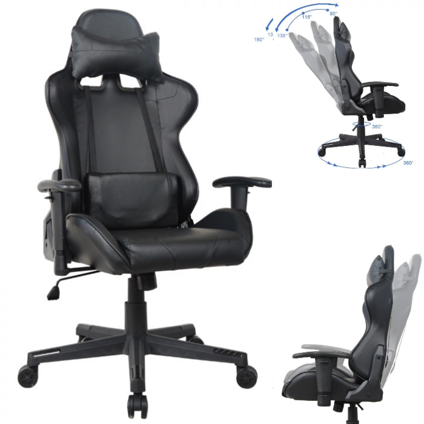 Bureaustoel Thomas - gaming stijl stoel - ergonomisch - zwart design - Meubel