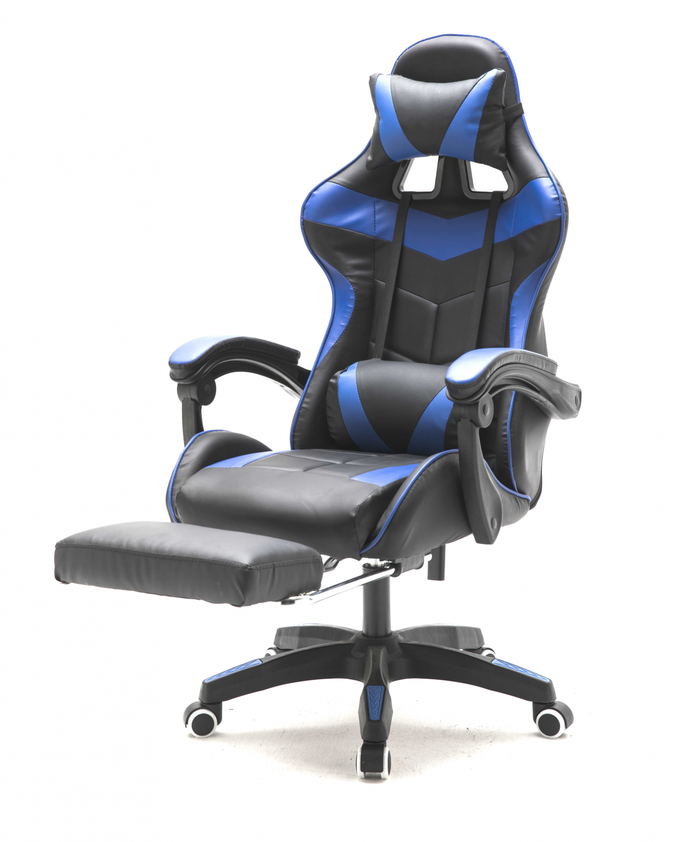 met voetsteun Cyclone tieners - bureaustoel - racing gaming stoel blauw zwart - Meubel Plein