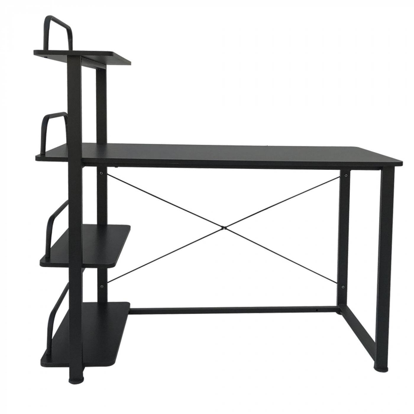 Toeval Heiligdom raket Bureau computertafel - 3 opbergplanken - metaal hout - zwart - 120 cm breed  - Meubel Plein