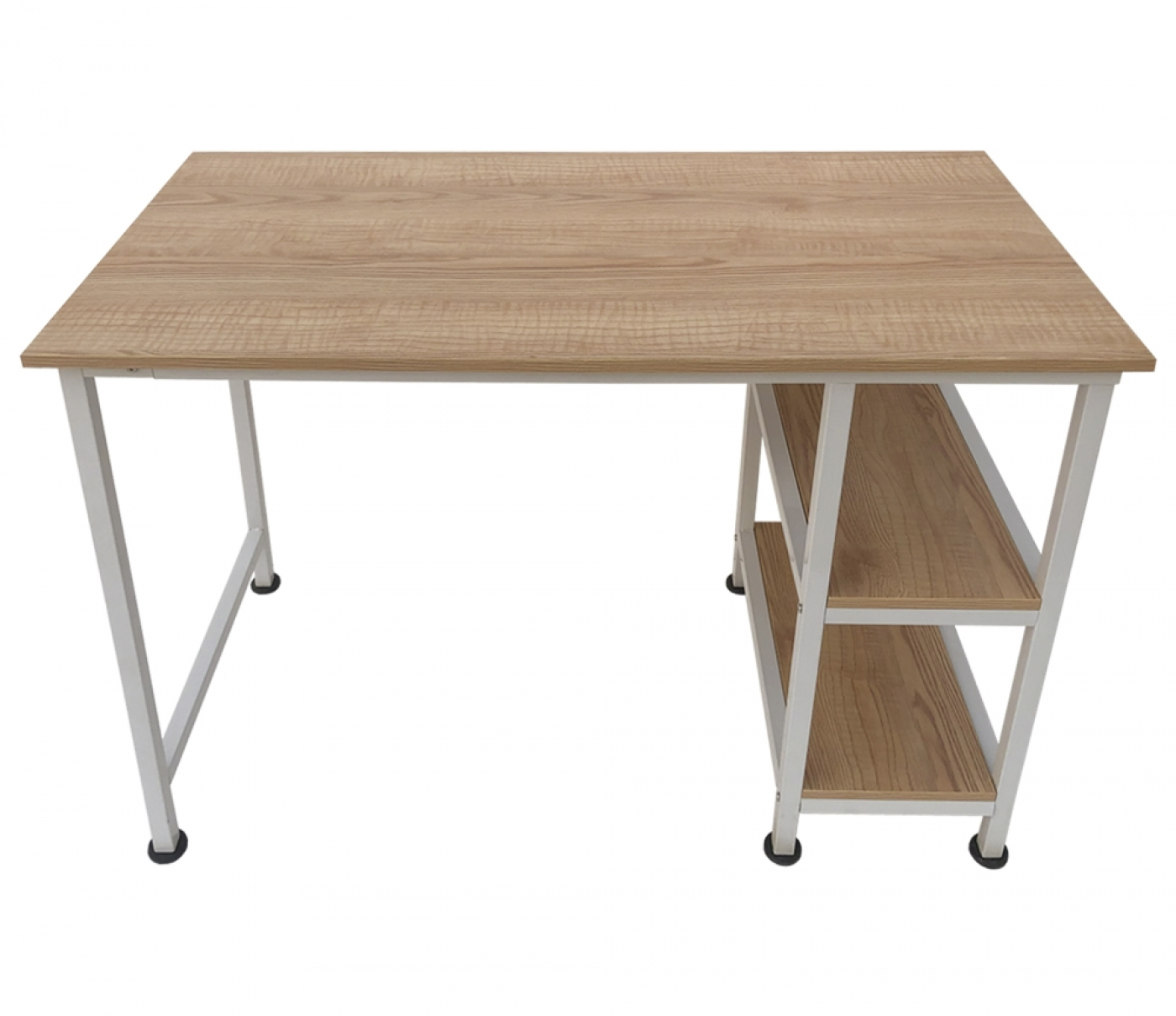 Nietje Wild hardware Bureau computer tafel - met opbergplanken - wit metaal bruin hout - 110 cm  breed - Meubel Plein