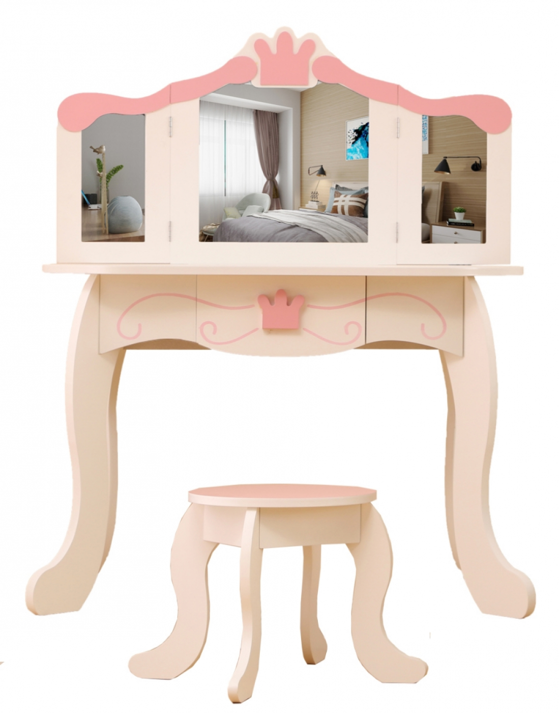 In zoomen Normalisatie apotheker Kaptafel make up visagie tafel Prinses meisje met spiegel en krukje wit  roze - Meubel Plein