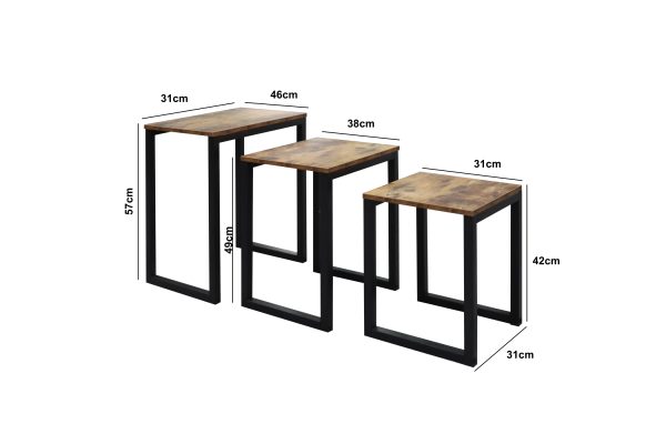 Industriële Zwart-Bruine Bijzettafel Set van 3: Stijlvol en Ruimtebesparend - Afbeelding 6