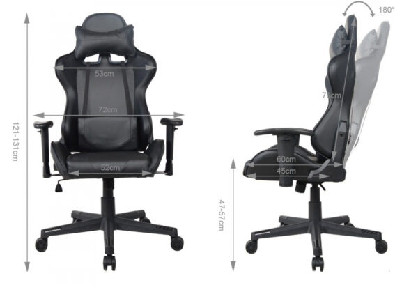 Bureaustoel gamestoel Thomas - racing gaming stijl stoel - ergonomisch - zwart design - Afbeelding 5