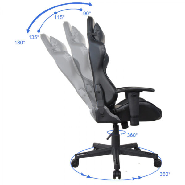 Bureaustoel gamestoel Thomas - racing gaming stijl stoel - ergonomisch - zwart design - Afbeelding 6