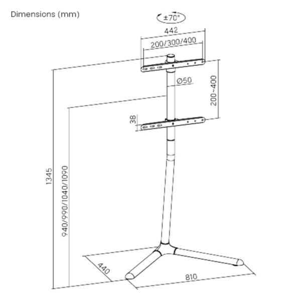 VDD TV Standaard - TV Statief - Beeldscherm Standaard - Monitor Standaard - Modern Studio Design - Draaibaar & in Hoogte Instelbaar - 32 tot 70 inch - Afbeelding 5