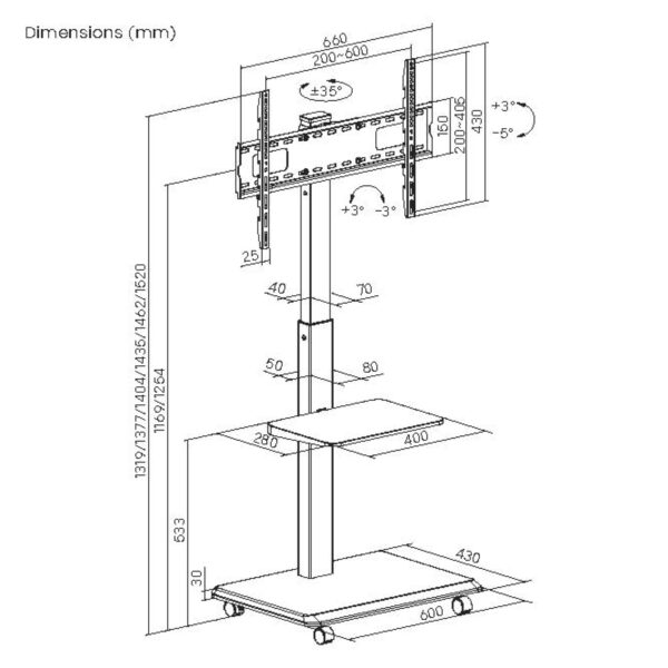 VDD TV standaard verrijdbaar - draaibaar - 37 inch tot 75 inch - Afbeelding 3