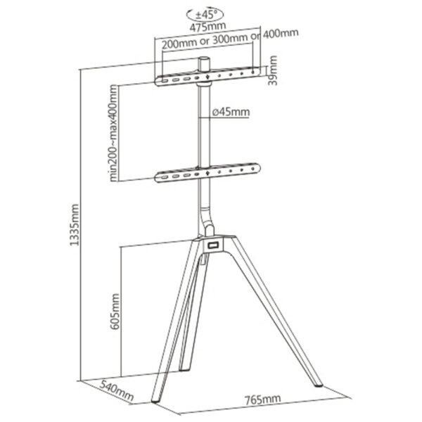 VDD TV Standaard - Vloerstandaard - Studio Statief - Schildersezel Design - Tot 65 inch - Bruin - Afbeelding 5